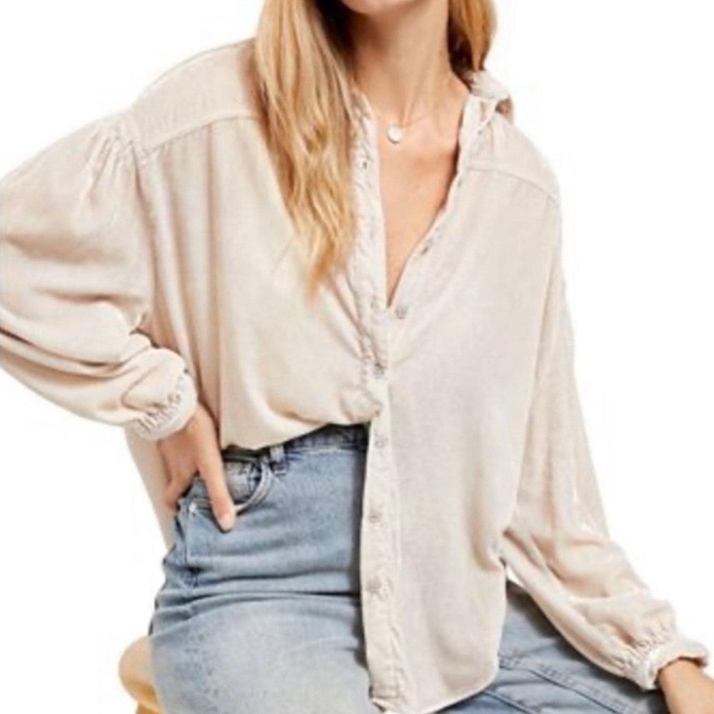NWT Free People La Luna Velvet Button Down Top